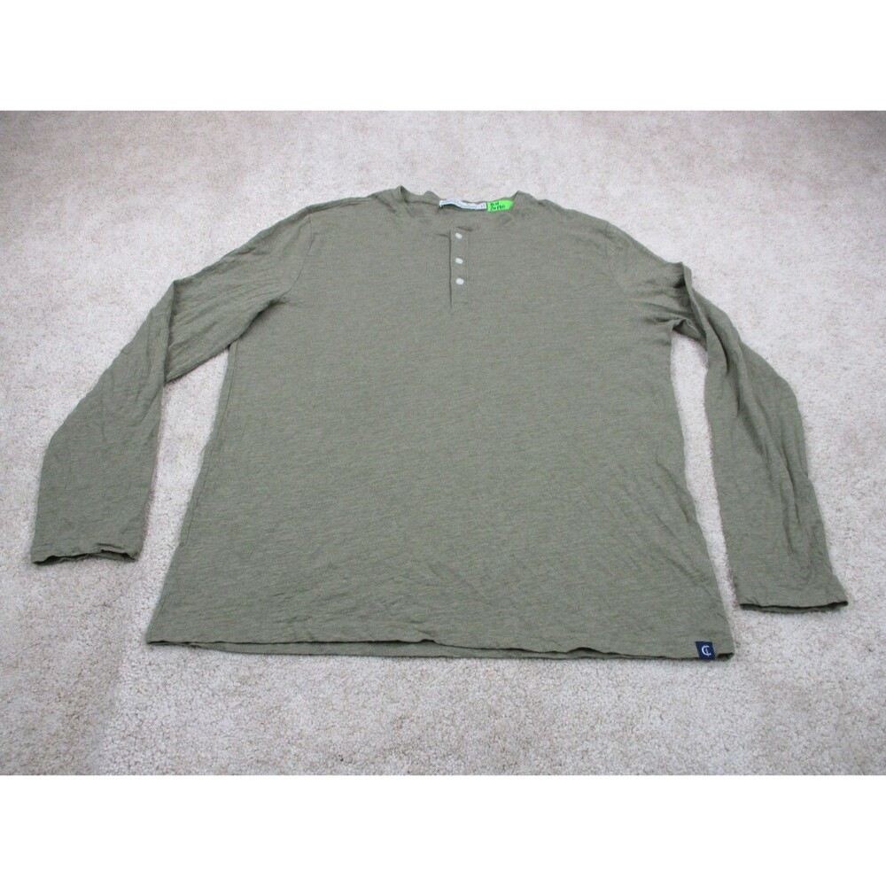 Criquet Shirt Mens Extra Large XL Green Henley Preppy Cotton Casual Long Sleeve